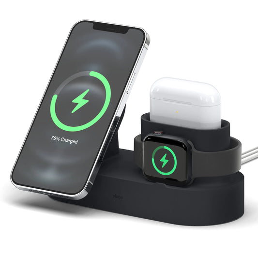 elago MS Charging Station 2 - Compatible with iPhone 16/15/14/13/12 Series AirPods 4 AirPods Pro 2 AirPods Pro AirPods 3 and All Apple Watch Series [Black] [Charging Cables Not Included]